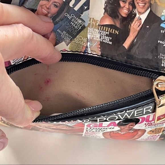 Michelle Obama Glossy Magazine Cover Satchel Style Purse w/Leather & Chain Strap - Picture 6 of 8